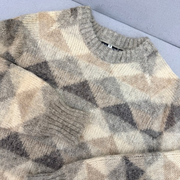 Islendingen Sweaters - Vintage Islendingen Icelandic Wool Sweater Argyle Geometric Gray Beige Small